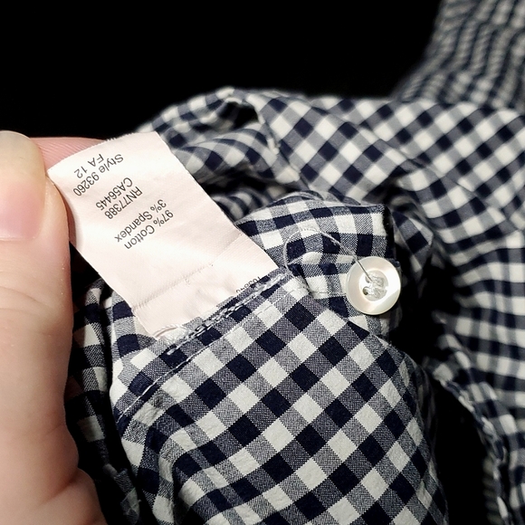 J. Crew Ladies Cotton Blend Navy/White Gingham Button Up Dress Shirt - Size XS - Picture 8 of 12